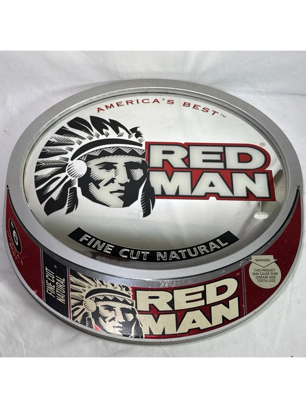 Red Man Fine Cut Chewing Tobacco Can Shape Mirror Sales Store Display Glass Sign